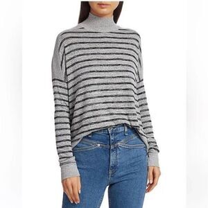 Rag & Bone Striped Avryl Turtleneck Sweater in Gray Black Small